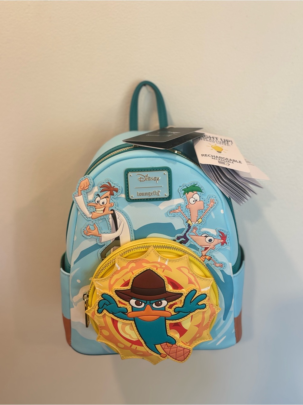 Disney x Loungefly Perry the Platypus Blue Mini Backpack. Light Up